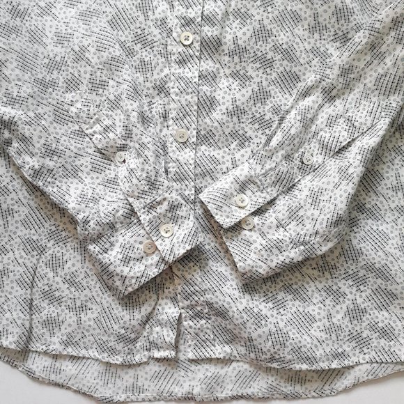 Martin Gordon Linen Long Sleeve Button Up Shirt White Blue & Black Print Size L - Picture 7 of 11